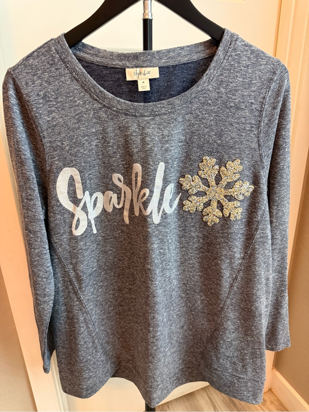 Style & Co. Heather Gray 'Sparkle' Tee with Gold Sequin Snowflake